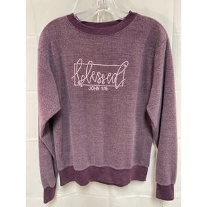 Christian Bible Verse Embroidered Blessed John 1:16 Plum Sweatshirt  Small NWOT